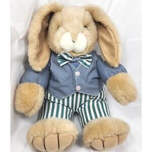 Stuffed Bunny Rabbit Plush Striped Bow Tie & Pants Polka Dot Vest 14" Easter